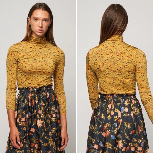 ULLA JOHNSON AURELIA TIGERS EYE YELLOW TURTLENECK SIZE LARGE - Picture 3 of 16